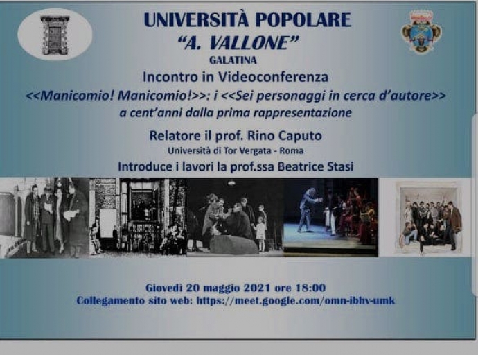 Domani presso l'Università Popolare di Galatina "Sei personaggi in cerca d'autore"