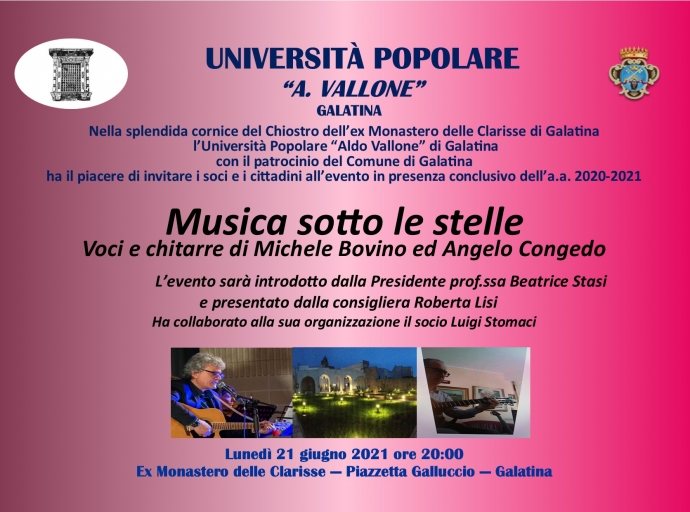 UnipoVallone di Galatina: serata musicale con Michele Bovino e Angelo Congedo